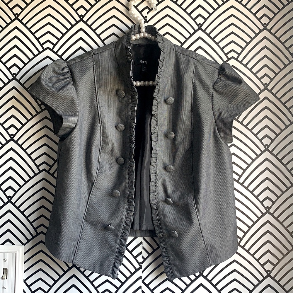 Vintage top vest overcoat charcoal Pin stripe Y2k 2000s bcx office siren - Picture 2 of 7